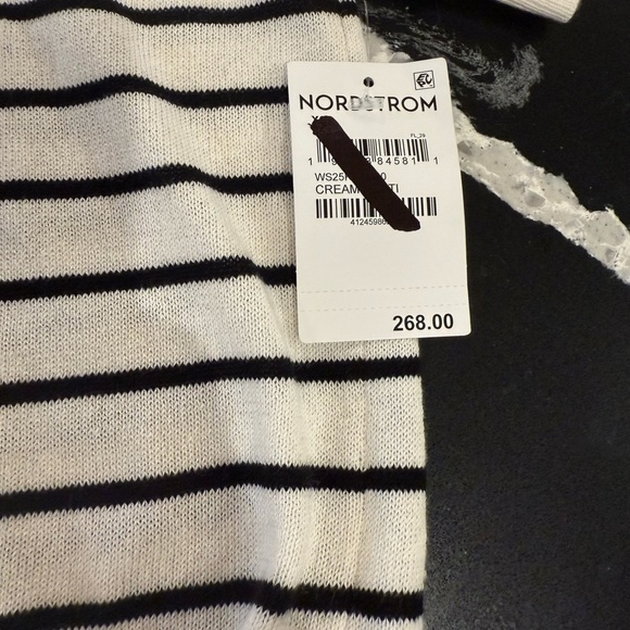 FRAME Gathered Striped Short Sleeve Organic Cotton/Linen Blend Sweater NWT - Picture 10 of 14